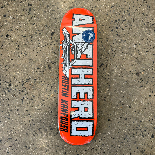 Antihero and Kanfoush logo deck, orange skate deck