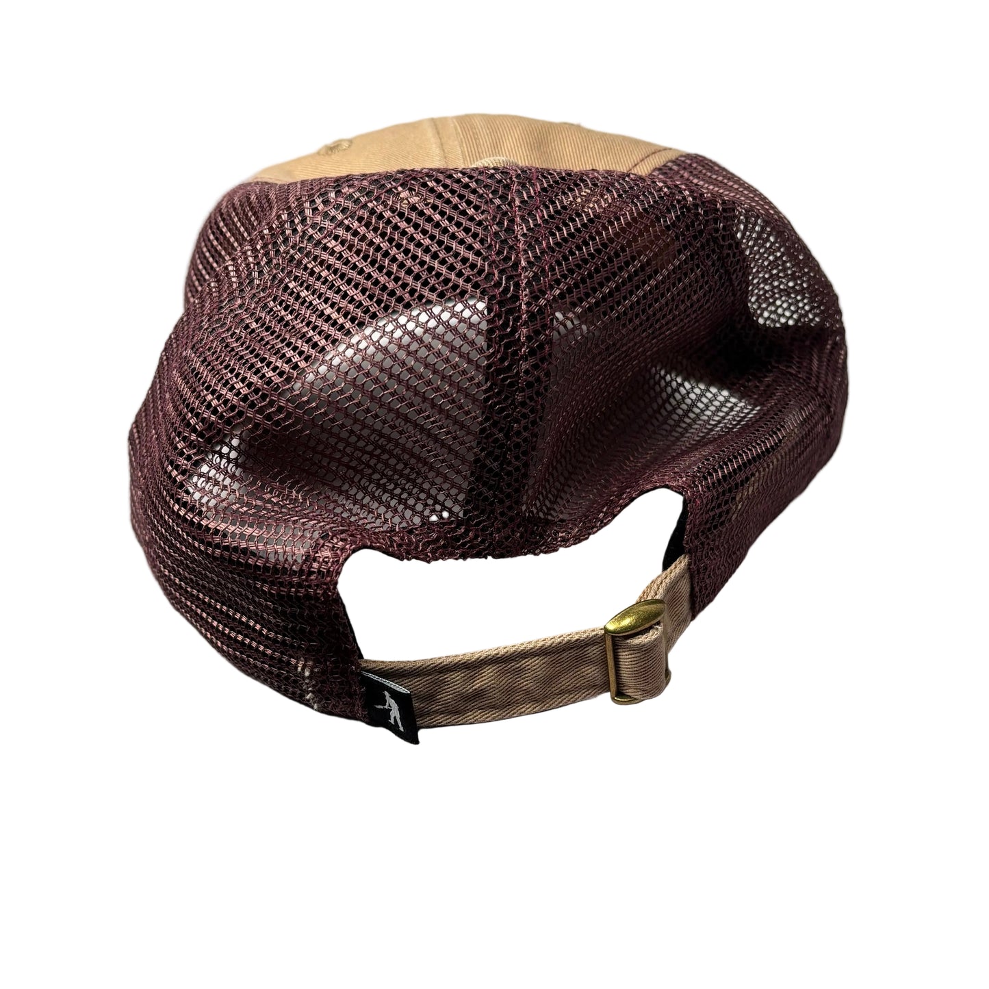rear of Brown mesh cap with beige interior on a white background