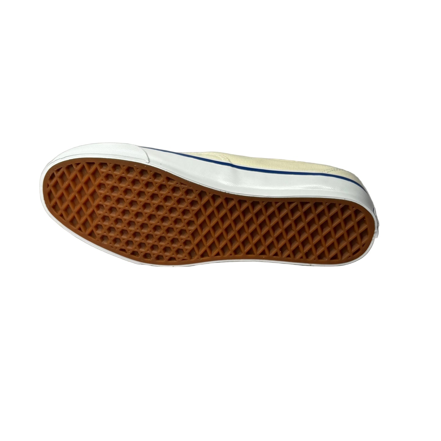 Sole of a shoe with brown sole pattern on a white surface
