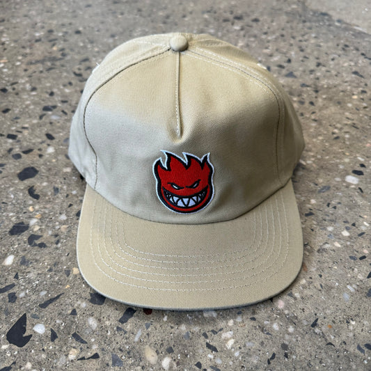 tan hat with red spitfire logo in the center
