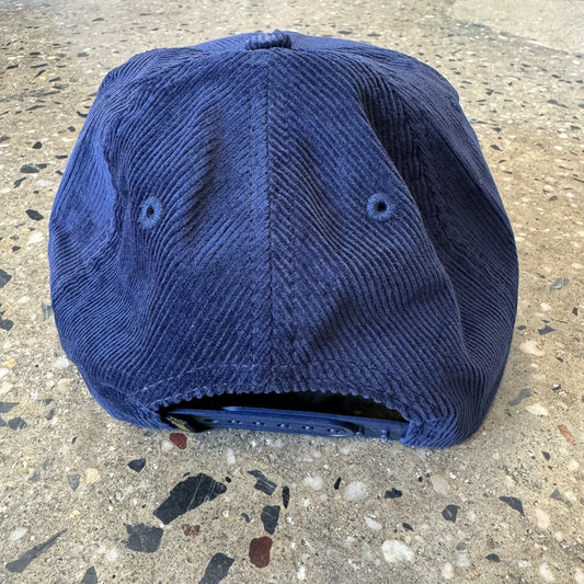 back of navy corduroy hat