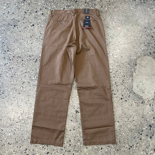 back view of loose fitting chino pant in brown