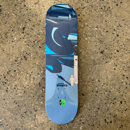 blue abstract design on light blue skate deck