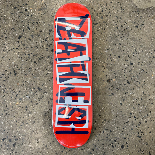 orange deck with blue  "deathwish" text with white "baker" text  on top of it