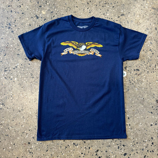 navy blue t shirt with eagle in the center of the chest