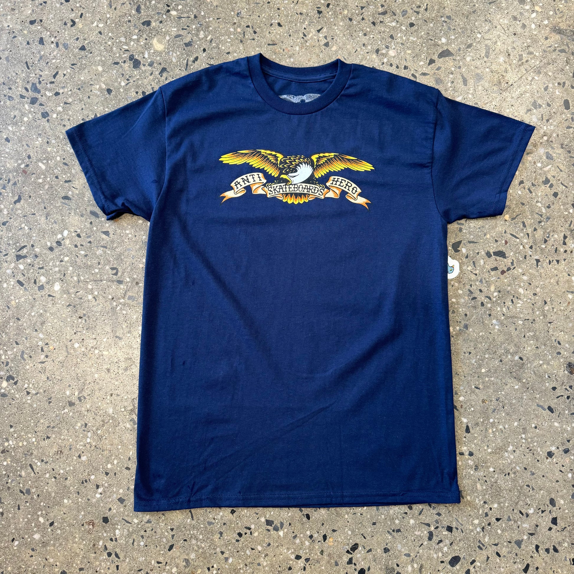 navy blue t shirt with eagle in the center of the chest