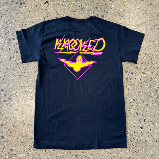 large yellow and pink Krooked bird logo on back