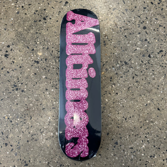 black deck with alltimers printed on it horizontally in pink