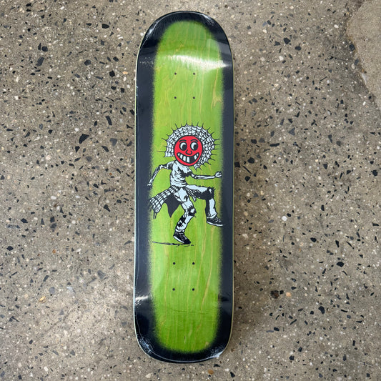 black and green deck with white/black/red character in the center