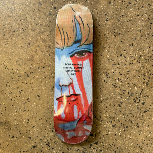 deck with stretched image of beheaded anime character on the bottom