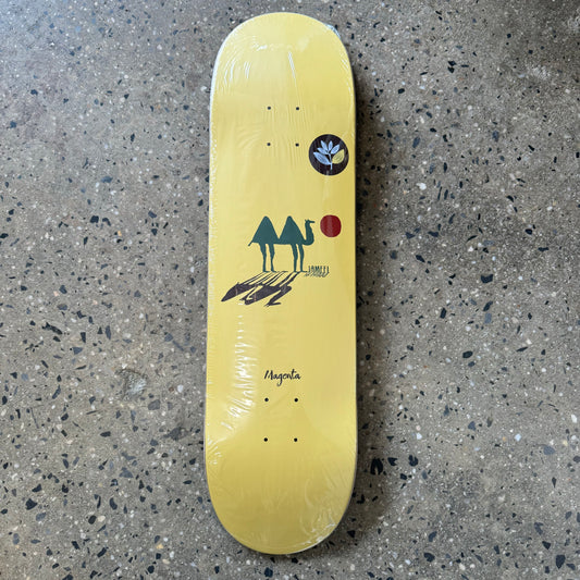 yellow deck with green camel illustration in the center
