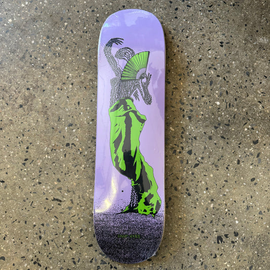 lavender/purple deck with a  green robed figure holding a fan