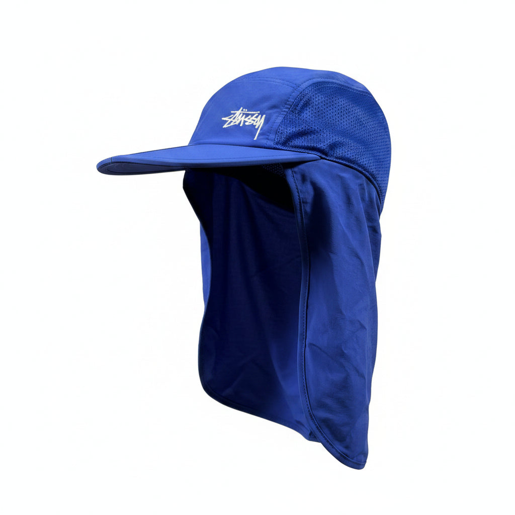 Blue sun shade cap with a stussy brand logo