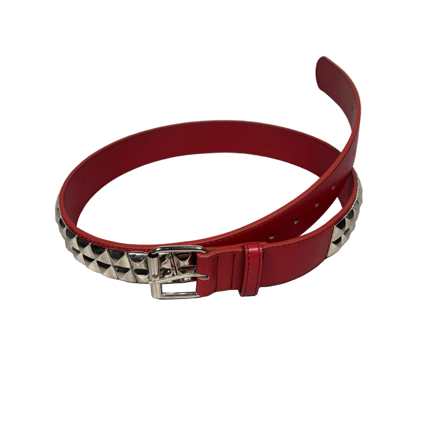 maroon studded belt on a white background