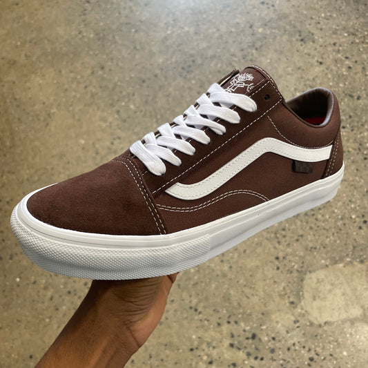 brown suede and canvas skateboard shoe with white outsole