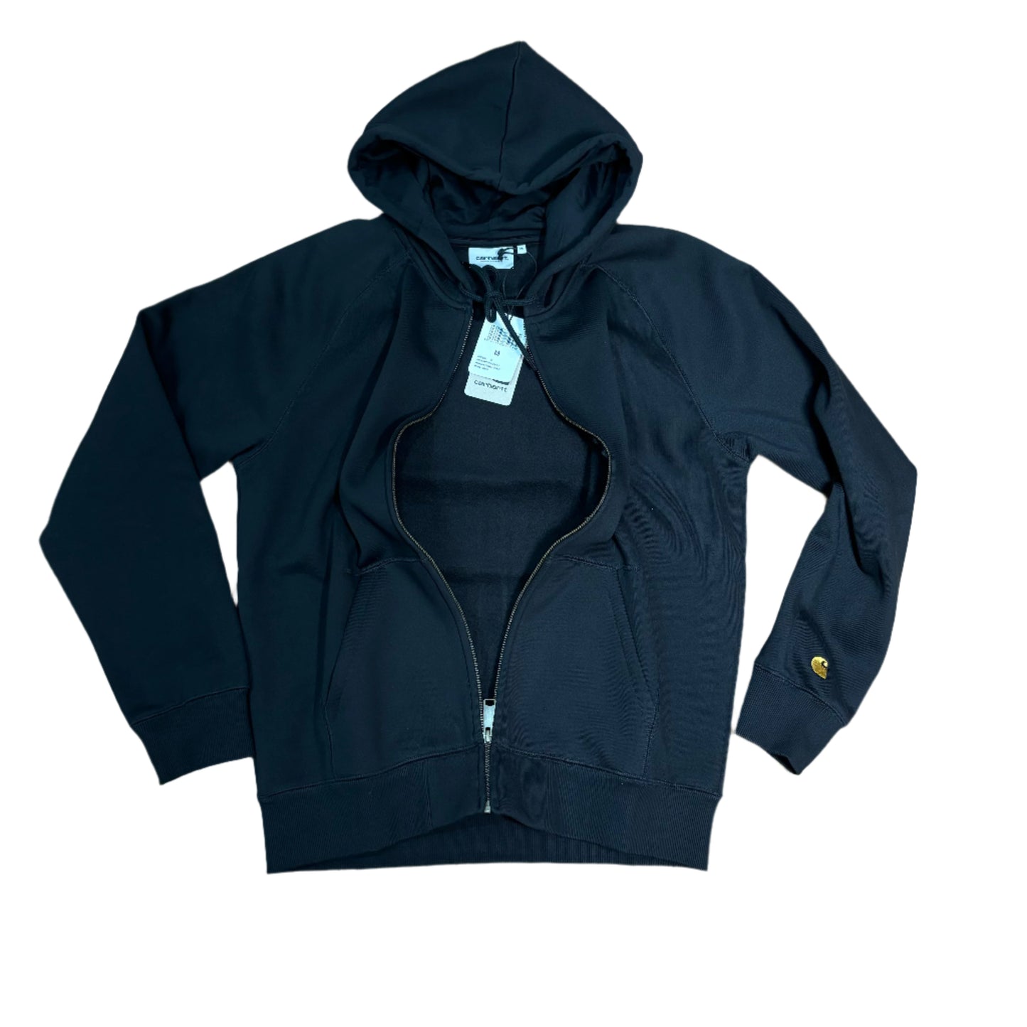front view of zip hood, unzipped