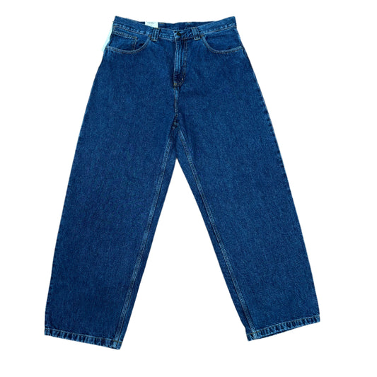 front view of baggy washed denim pants