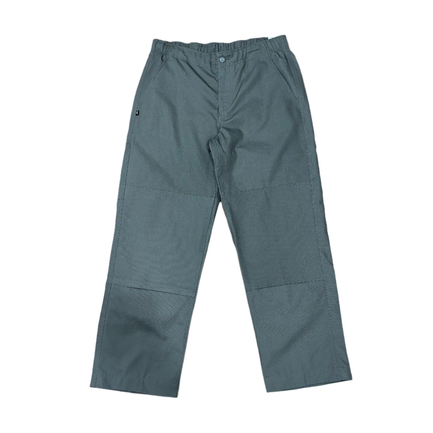 front view elastic waist, button waist, double knee pant