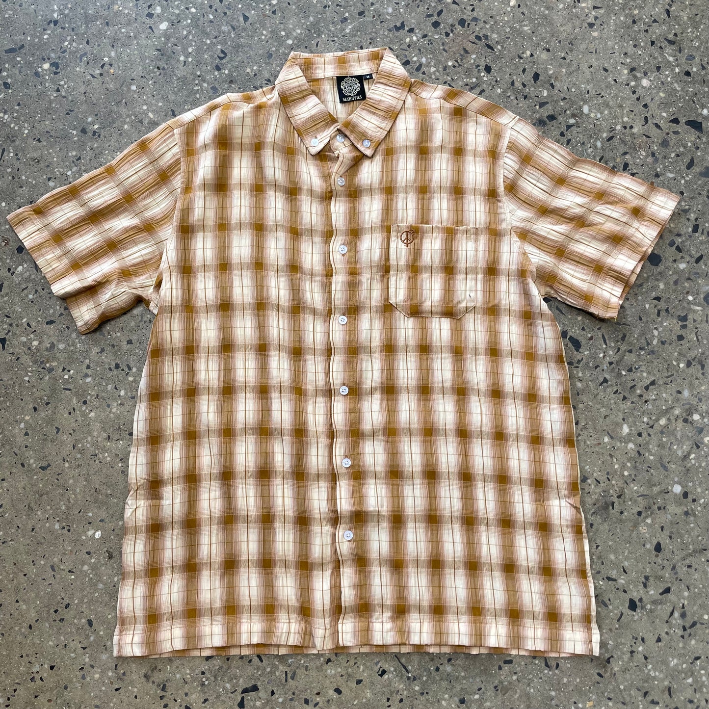 Sex Hippies Seersucker Short Sleeve T-Shirt - Golden Brown Plaid