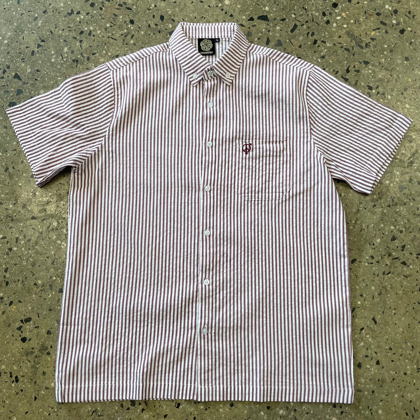 Sex Hippies Seersucker Short Sleeve Shirt - Burgundy Stripe