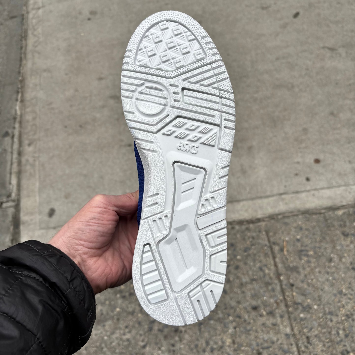 view of white outsole on skateboard shoe