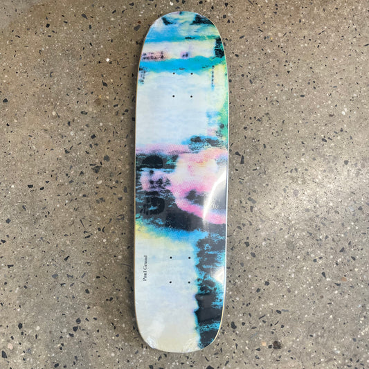 multi color abstract design on white skate deck