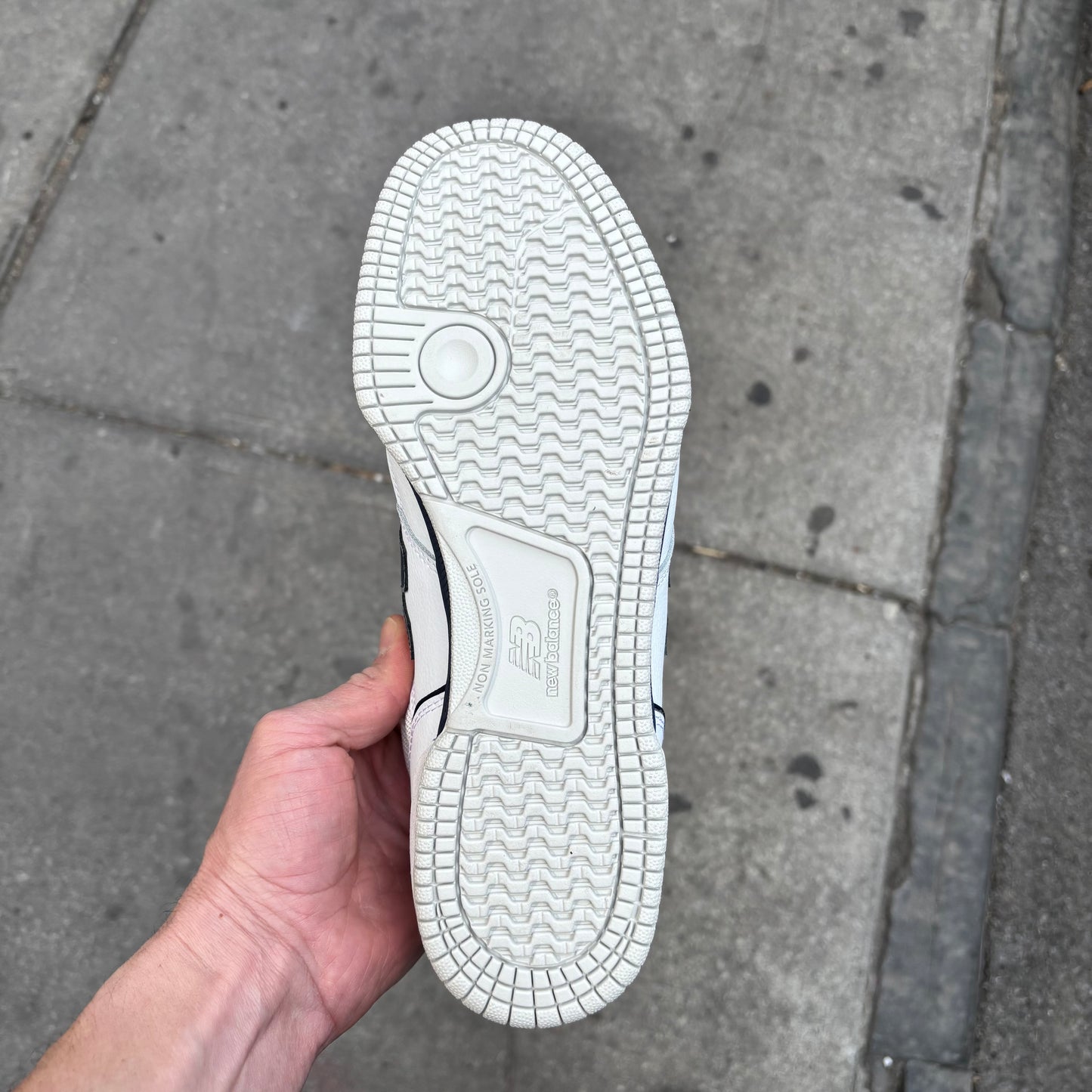 view of white outsole on new balance skateboard shoe