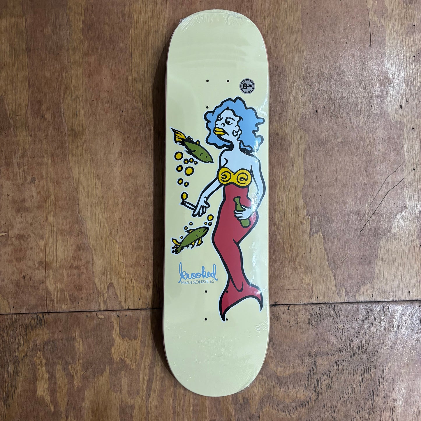 hand drawn mermaid on off white background skateboard deck