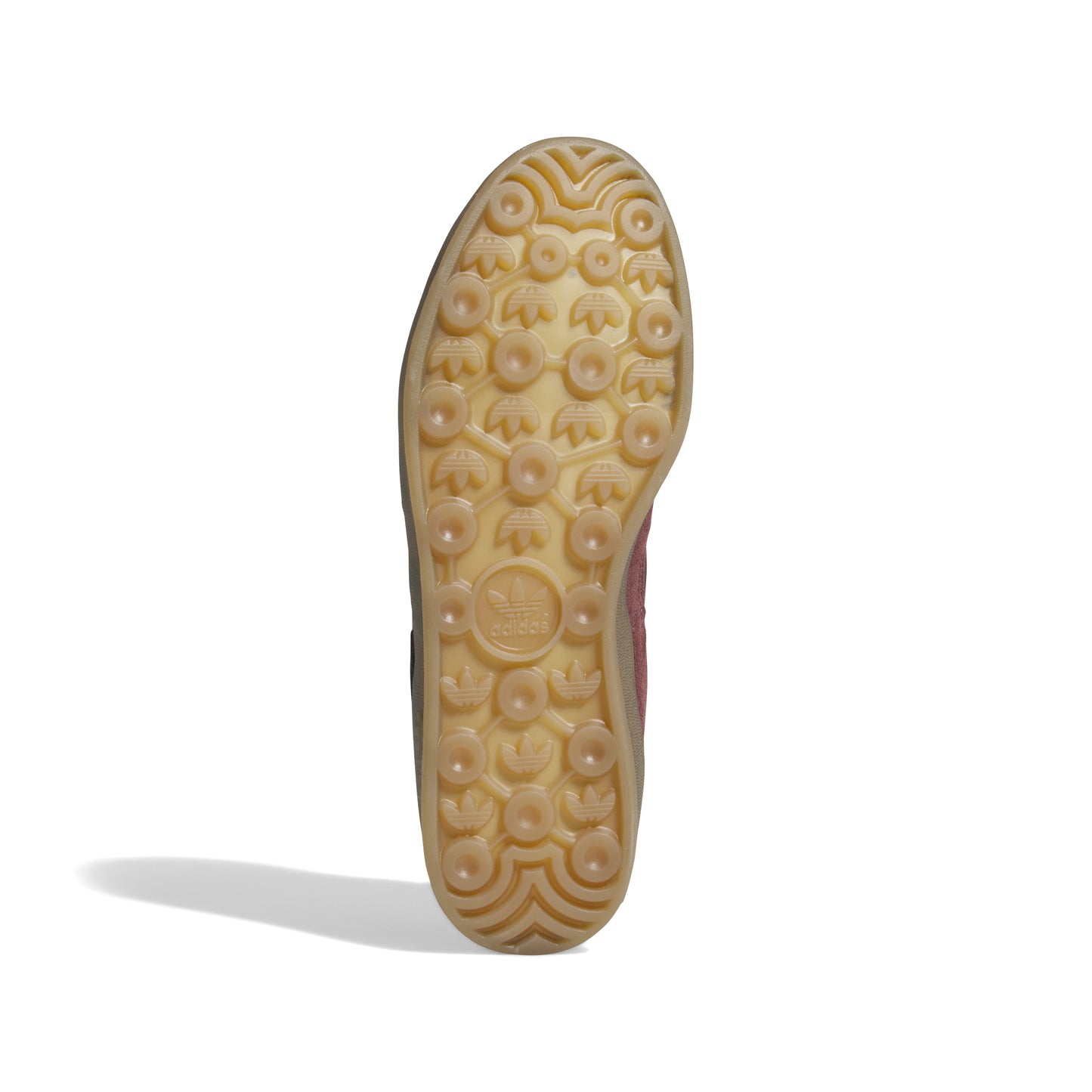 view of gum rubber outsole with adidas trefoil logo