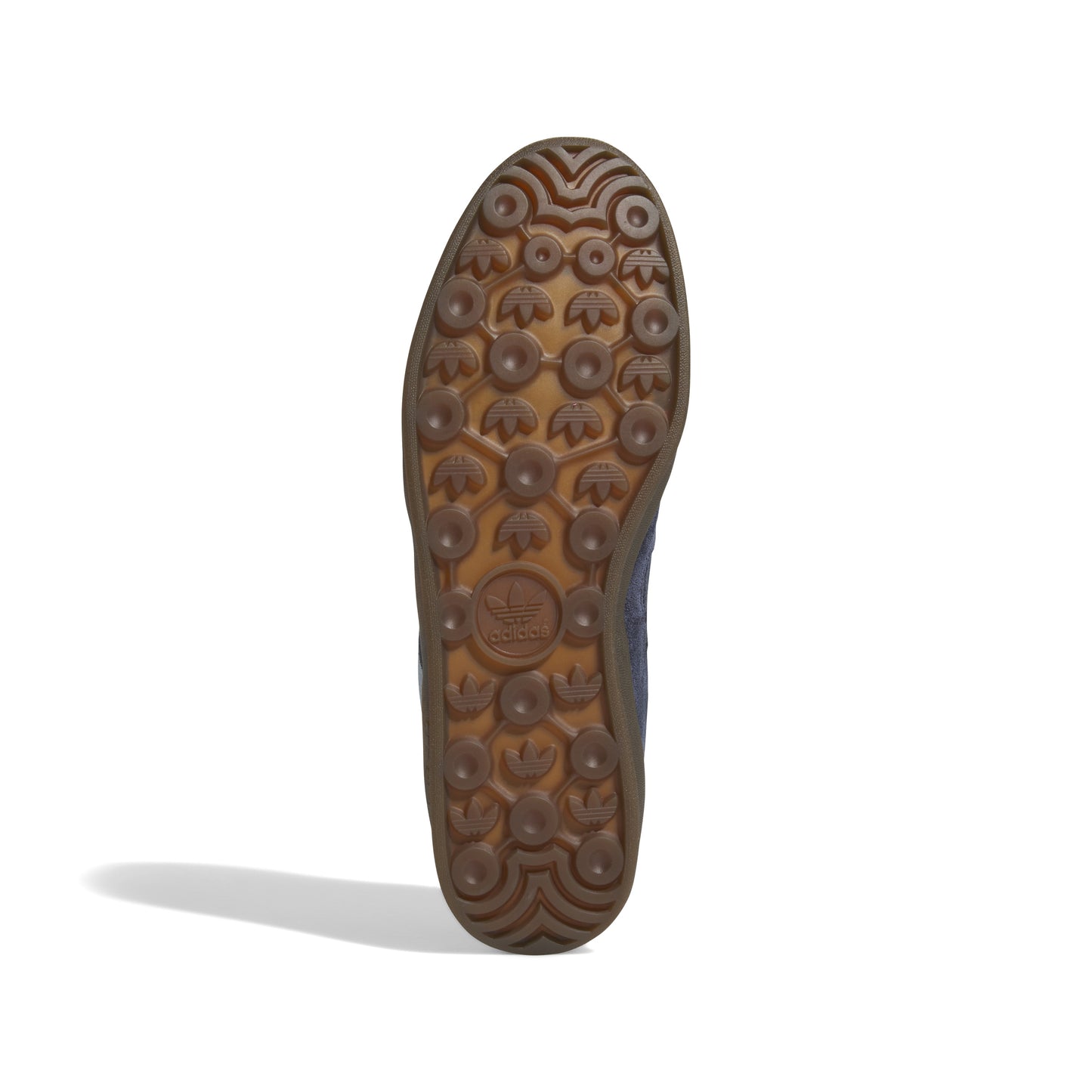 view of brown gum rubber outsole on lowtop skateboard sneaker