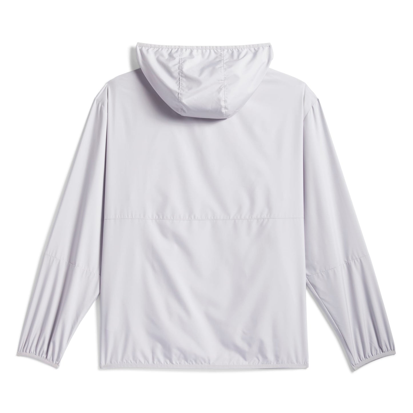 rear view of light grey and White hooded jacket on a white background