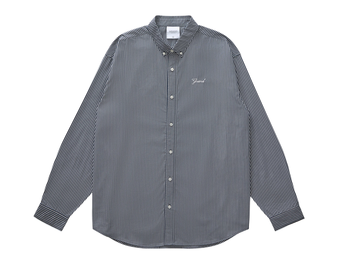 navy striped shirt on white background