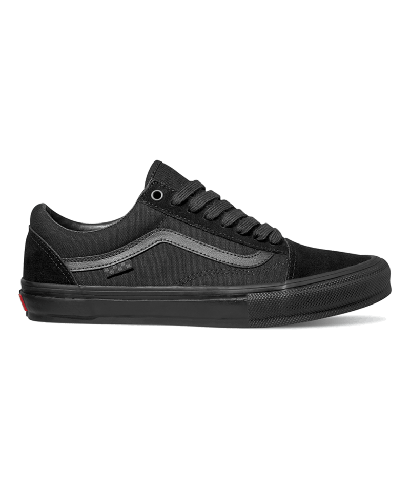 Side view of blackout suede and canvas old skool with black sole