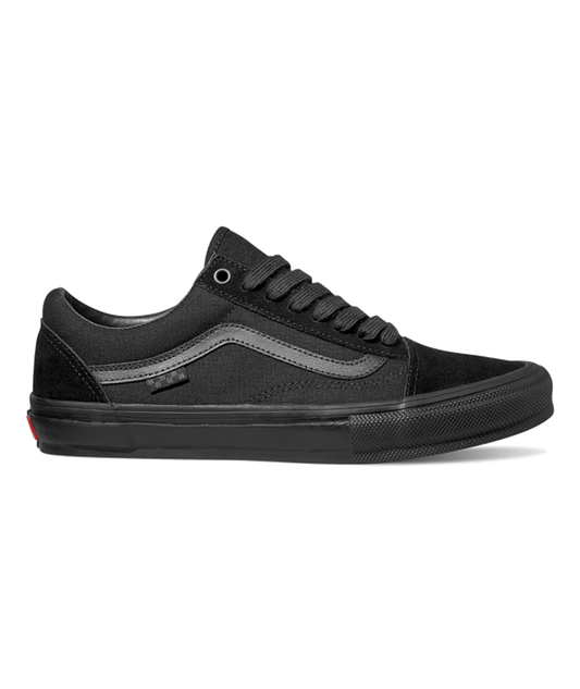 Side view of blackout suede and canvas old skool with black sole