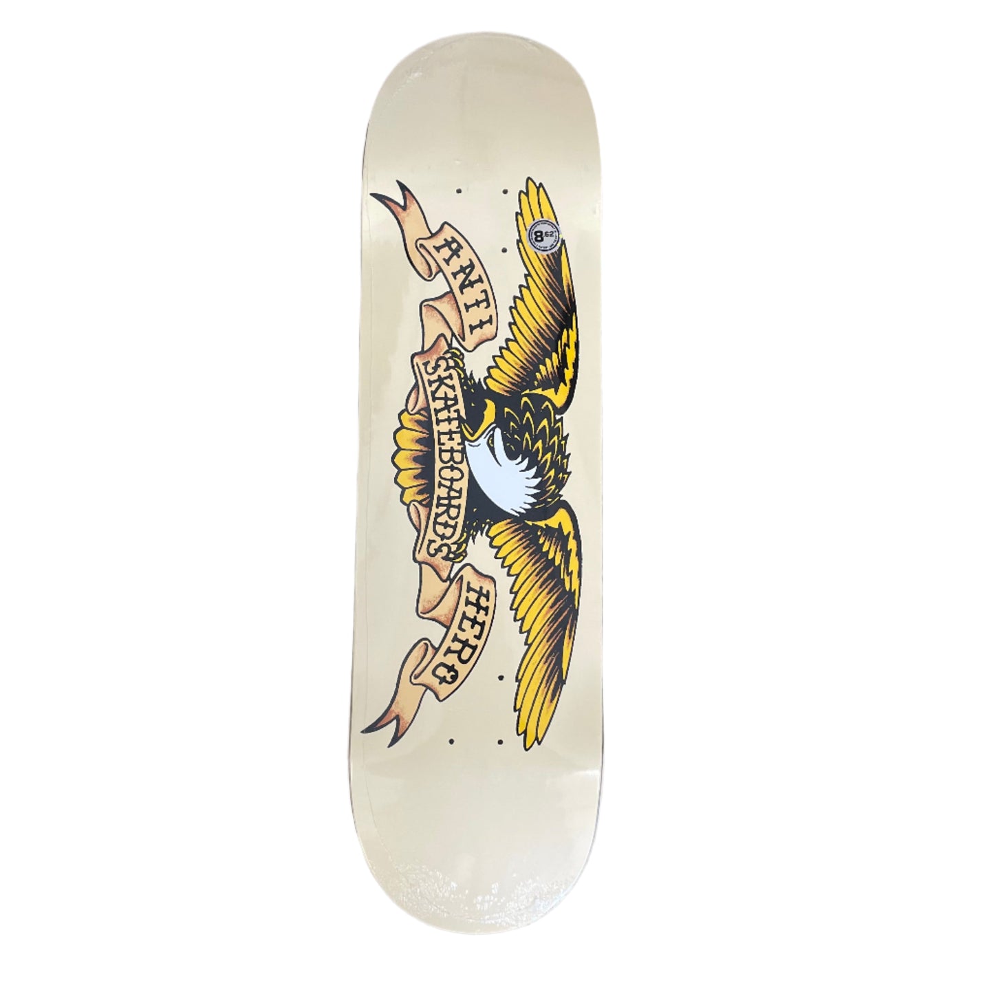 eagle spread wings on cream colored skateboard deck