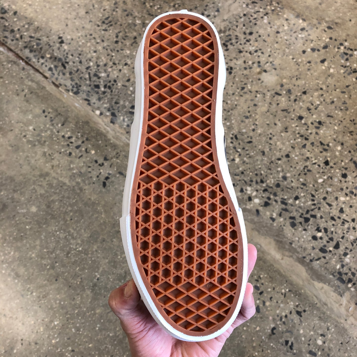 view of gum rubber bottom on slip on shoe