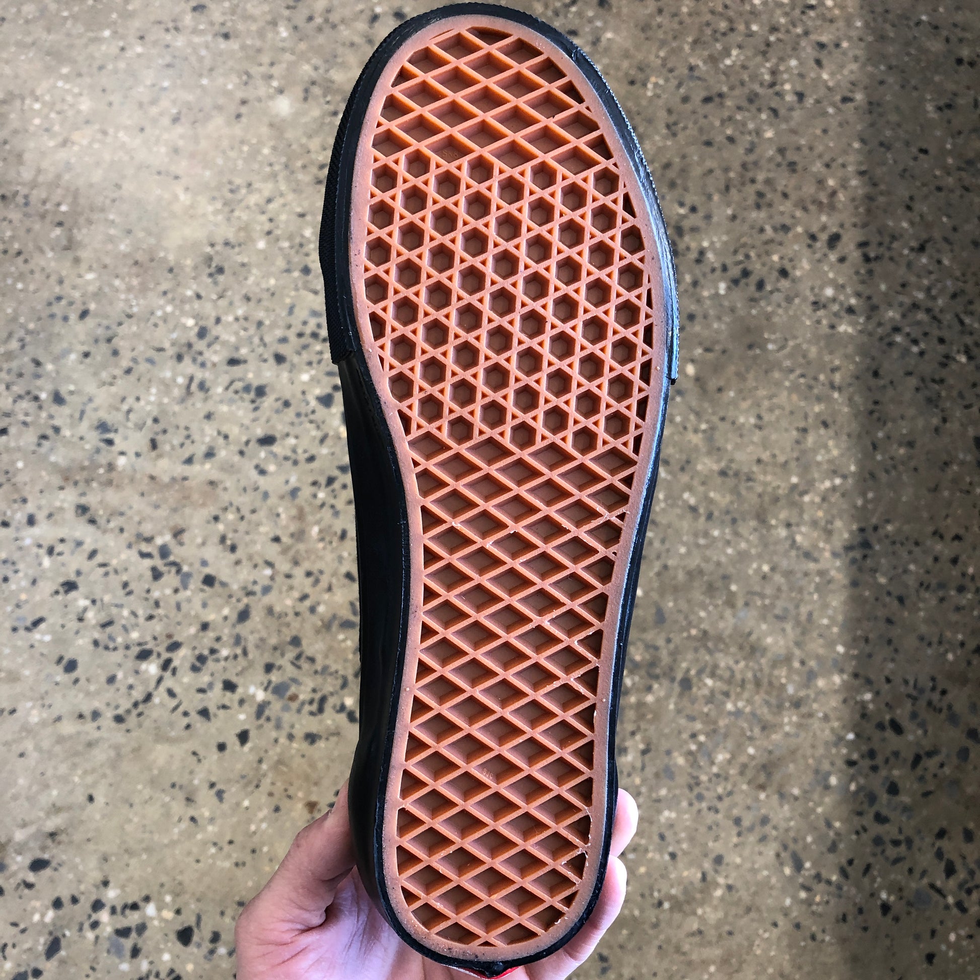 view of bottom of skateboard shoe, vans classic waffle grip gum bottom sole