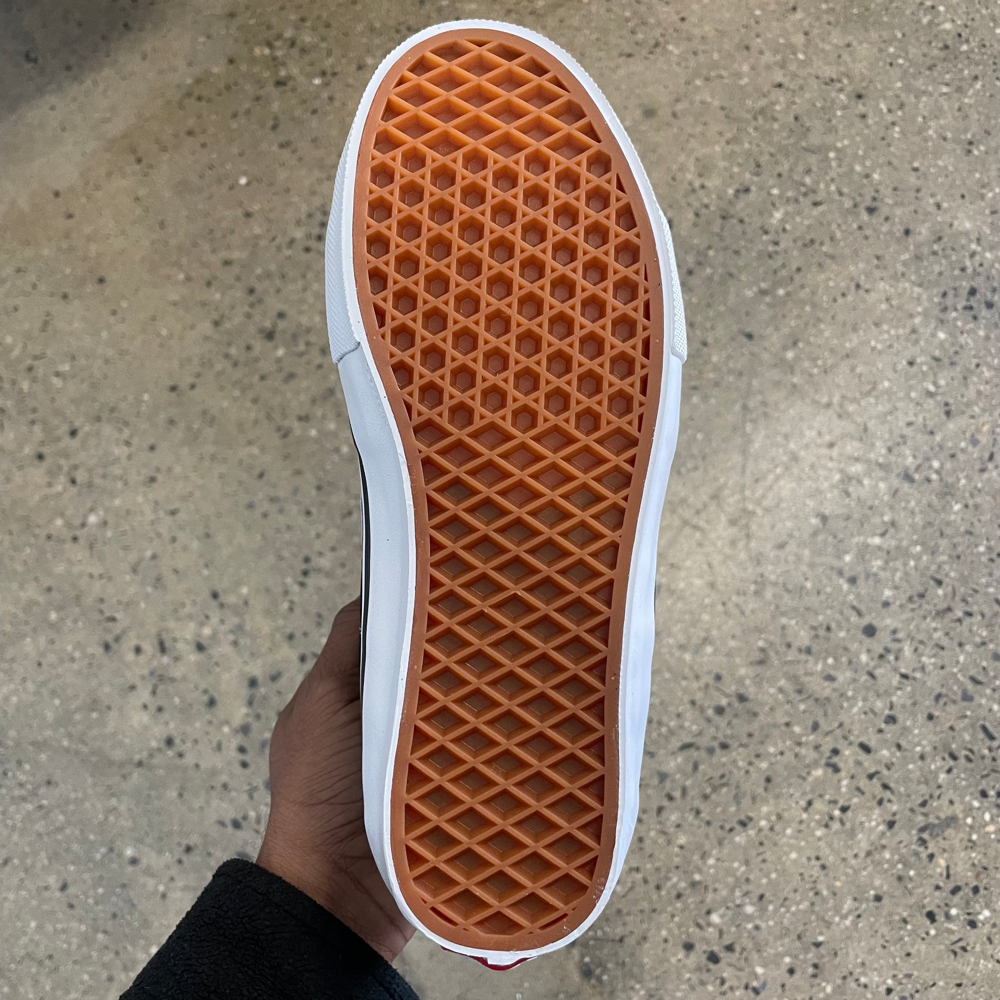 view of bottom of sole, gum rubber classic vans waffle grip sole
