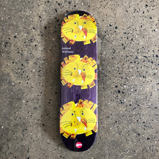 purple wood stained deck with 3 animated lions printed on the bottom