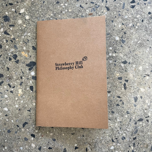 brown blank book cover with strawberry hill philosophy club screen printed on cover