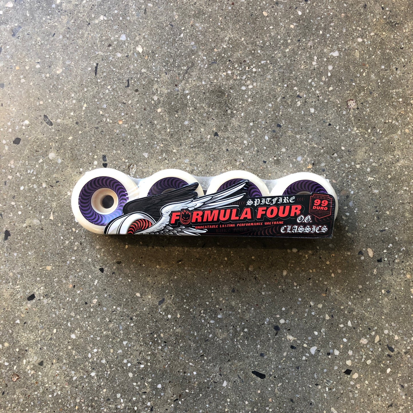 white wheels, purple and black design