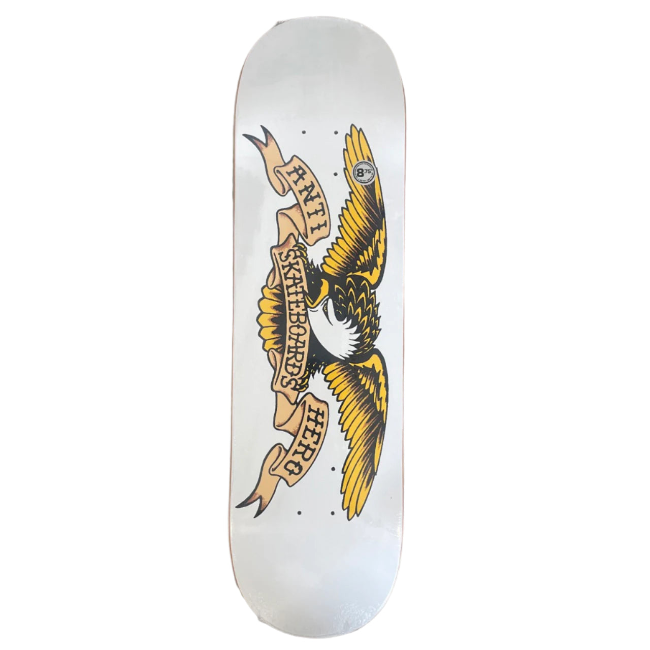 white background skateboard deck with eagle spread winged logo