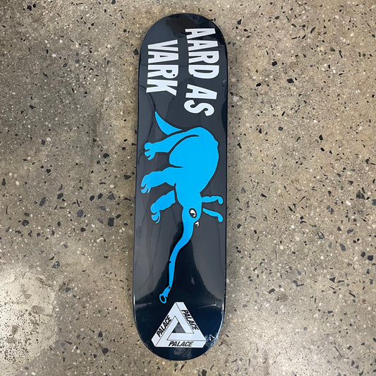 blue aardvark on black skate deck