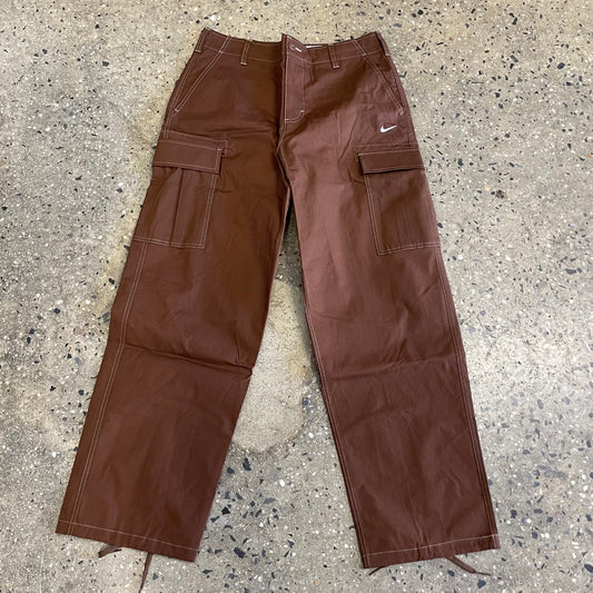 brown cargo pants with white stitch