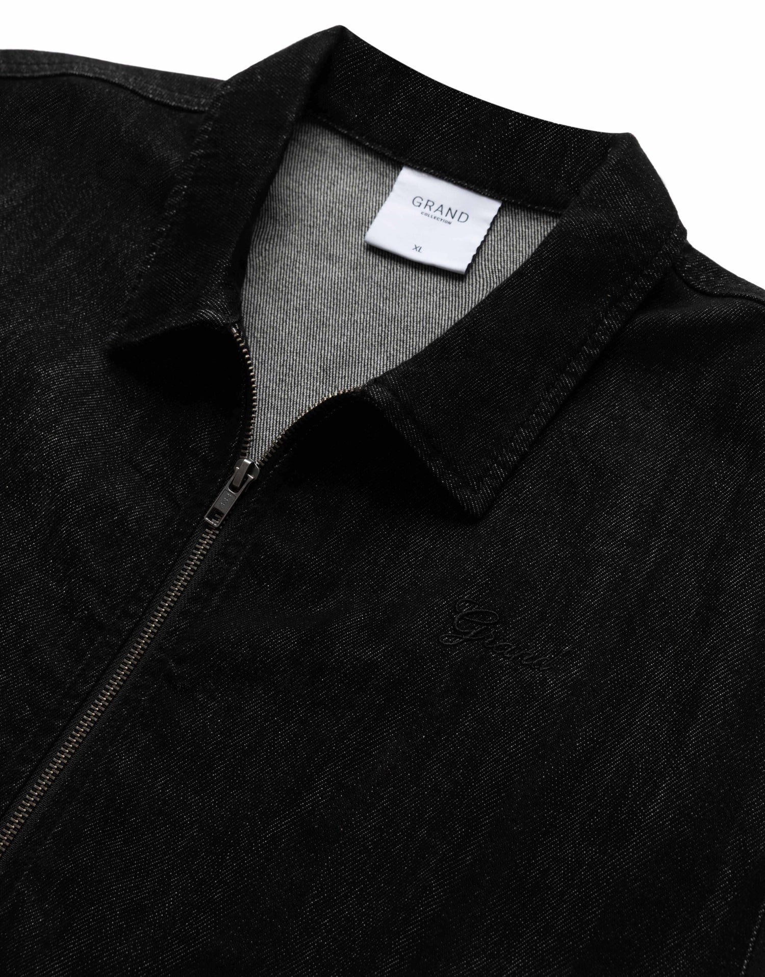 close up of black denim jacket