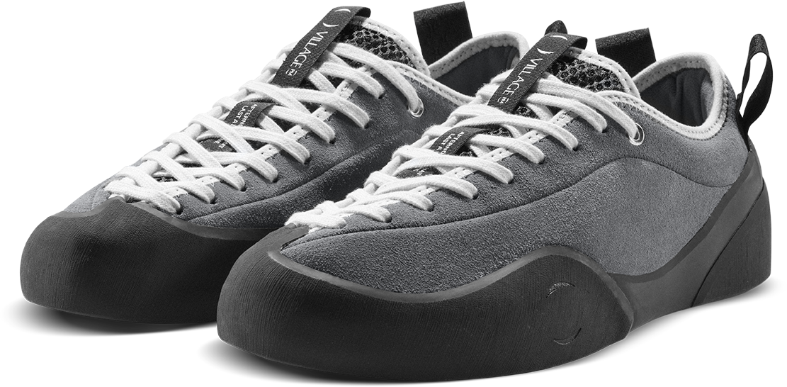 side by side view of suede climbing inspired skateboard shoe