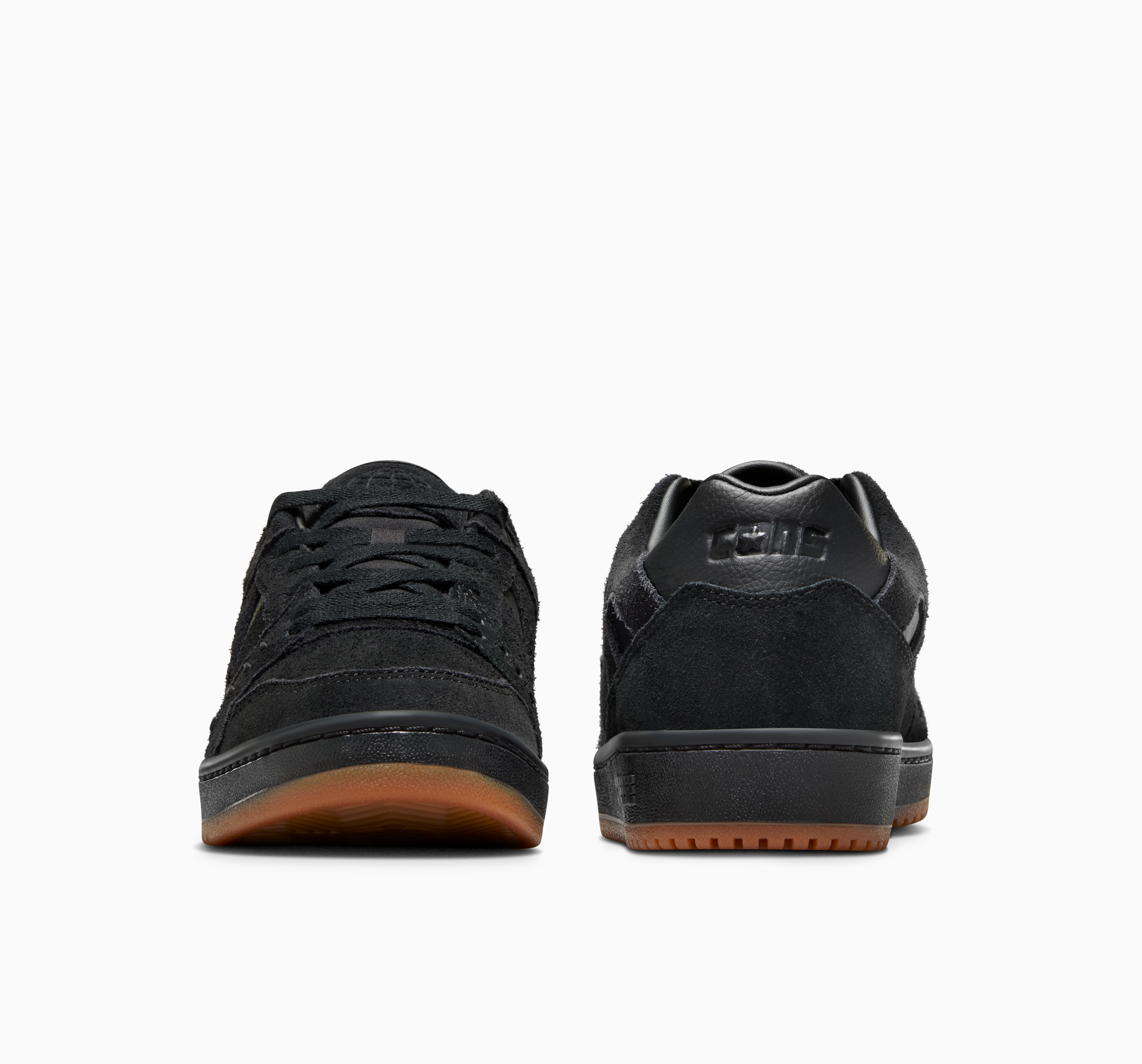 view of heel tab of shoe, and front of shoe