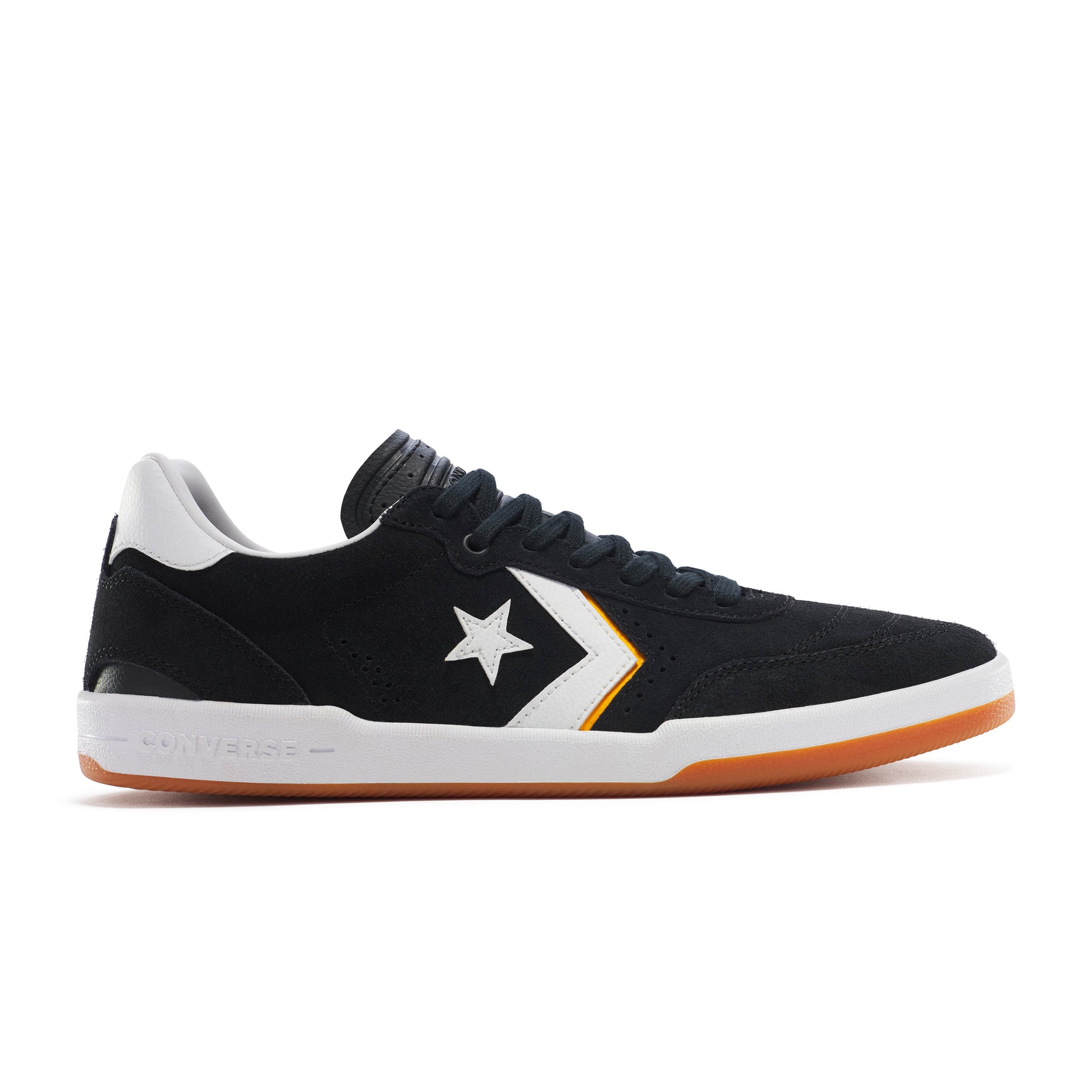 Side view of black white lowtop suede skatesho