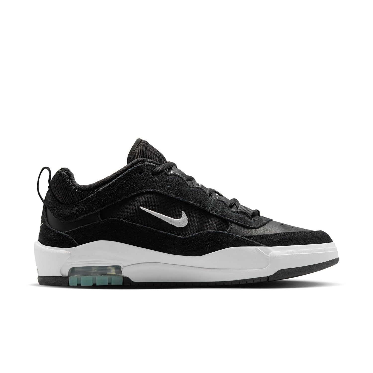 side view of black suede and mesh ishod wait pro model skateboard shoe