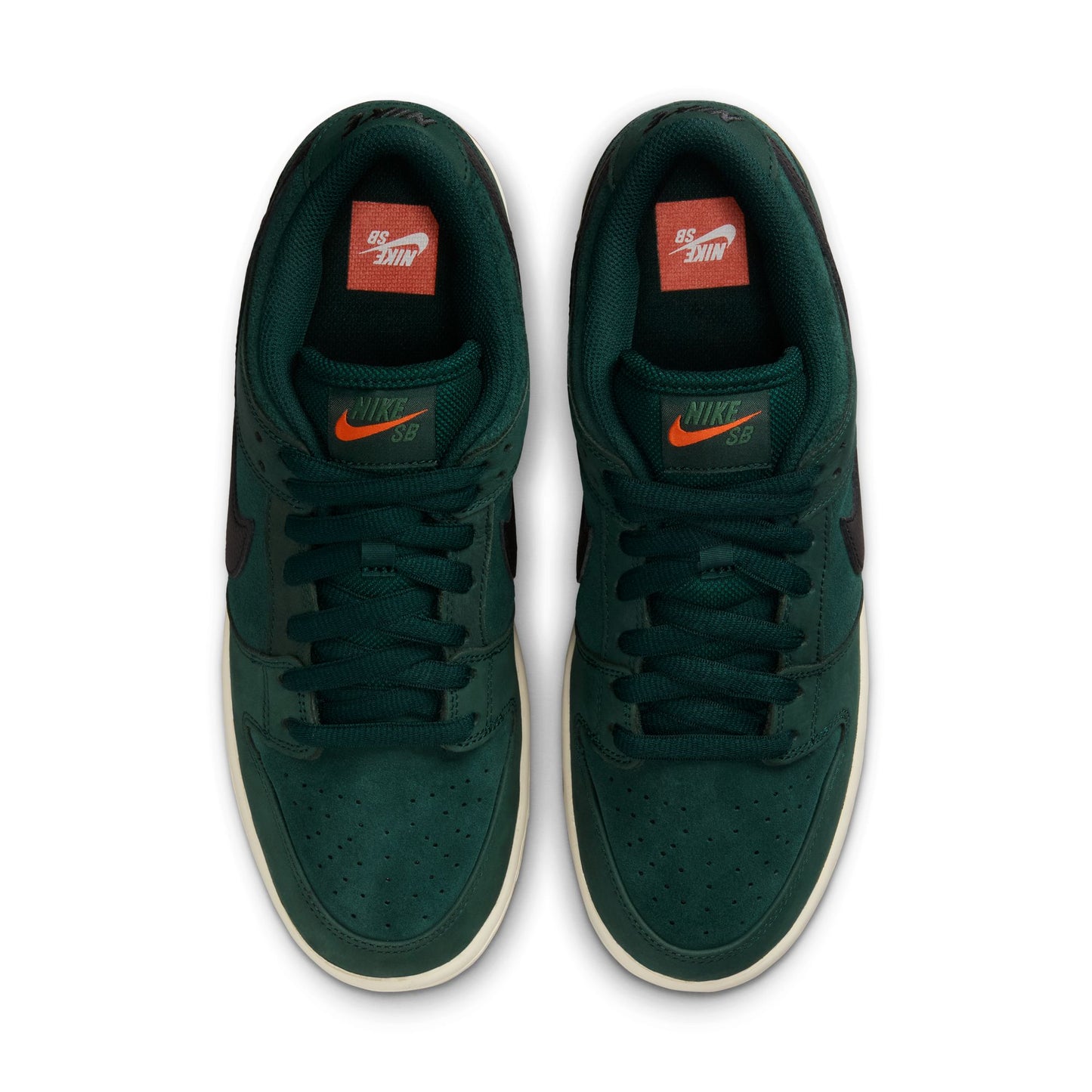 top down view of green nike sb dunk low pro with white and gum sole